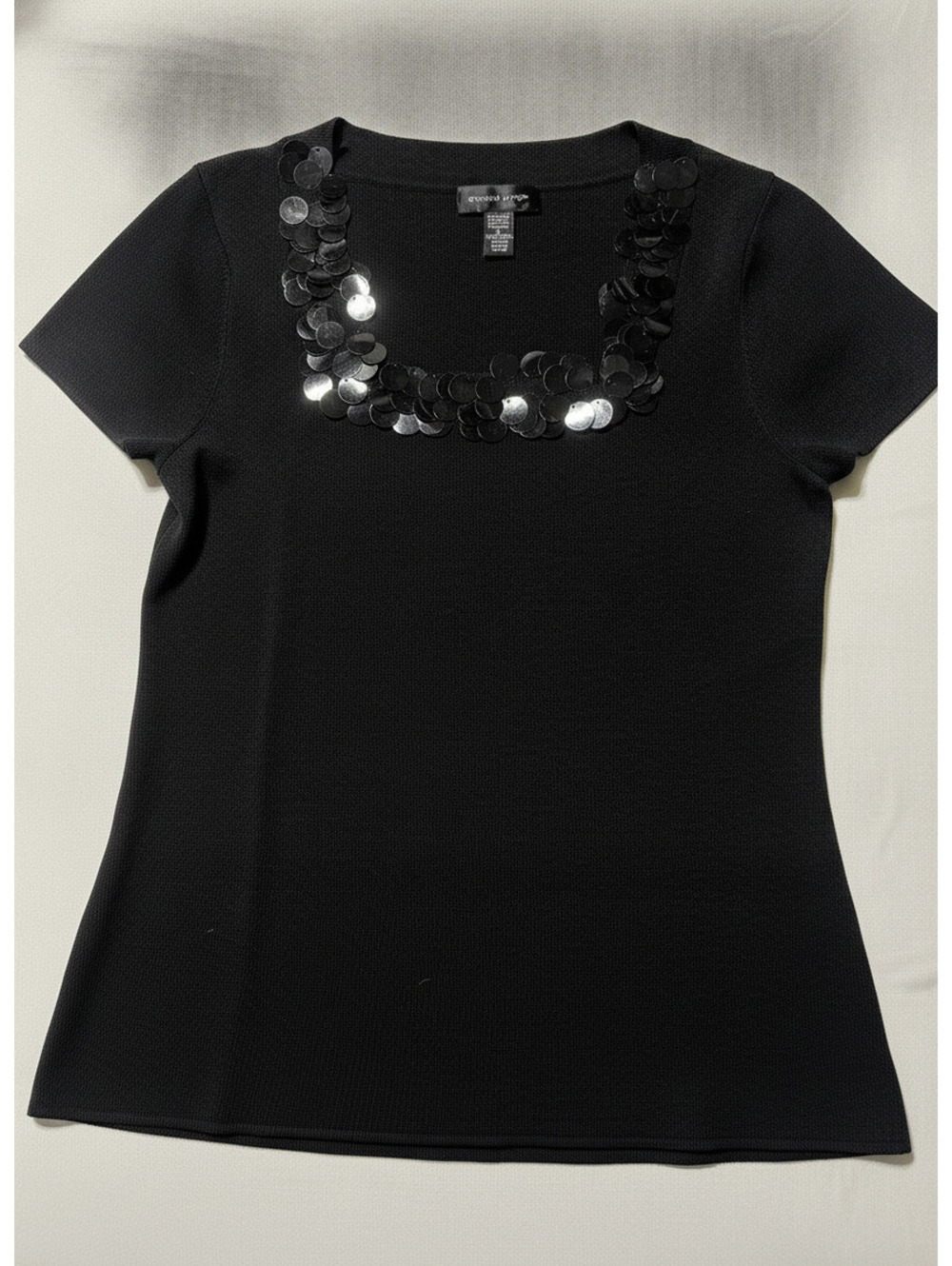 Cable & Gauge XL Black Short Sleeve Top with Shiny Sequin - Picture 1 of 6